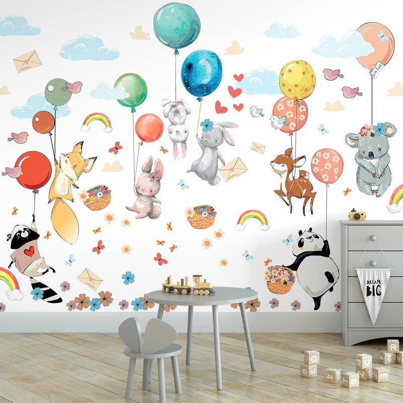 WS Wallpaper Hot Air Balloon Wall Decals by Lipastick - Peel and Stick Animal Stickers Raccoon, Fox, Koala, Panda for Kids Room, Nursery, Playroom, Bedroom - Removable Wall Decor for Boys, Girls, Babies - XXL Size - Image 1